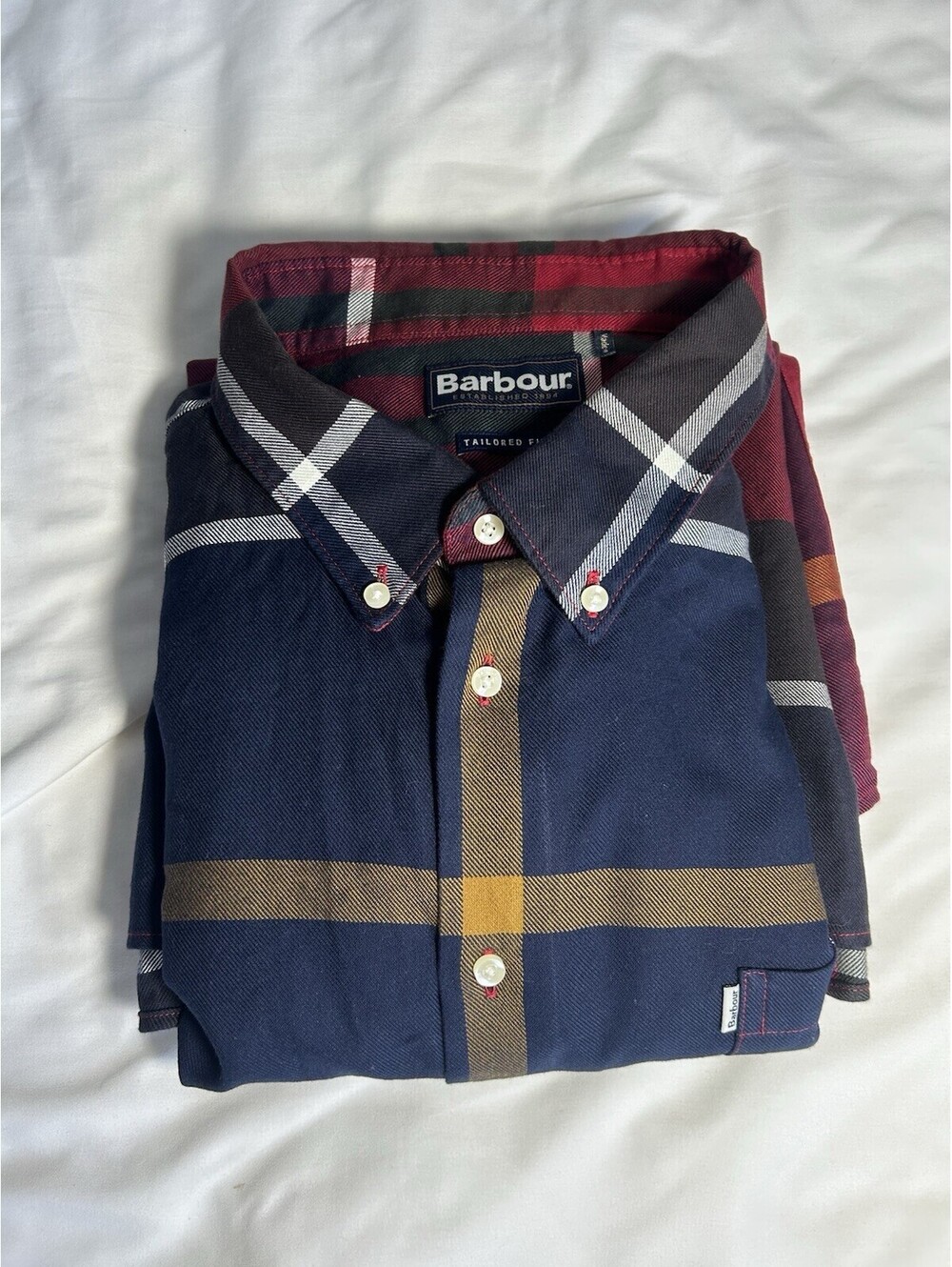 Barbour Shirt Men Dunoon XXL Tailored Fit Button Down Flannel Tartan Plaid Red - Picture 10 of 10